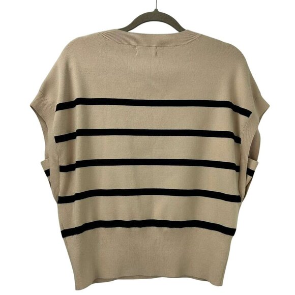 Evereve Korey Women’s XL Rayon Blend Striped Sweater Vest Short Sleeve Tan/Black - Picture 12 of 15